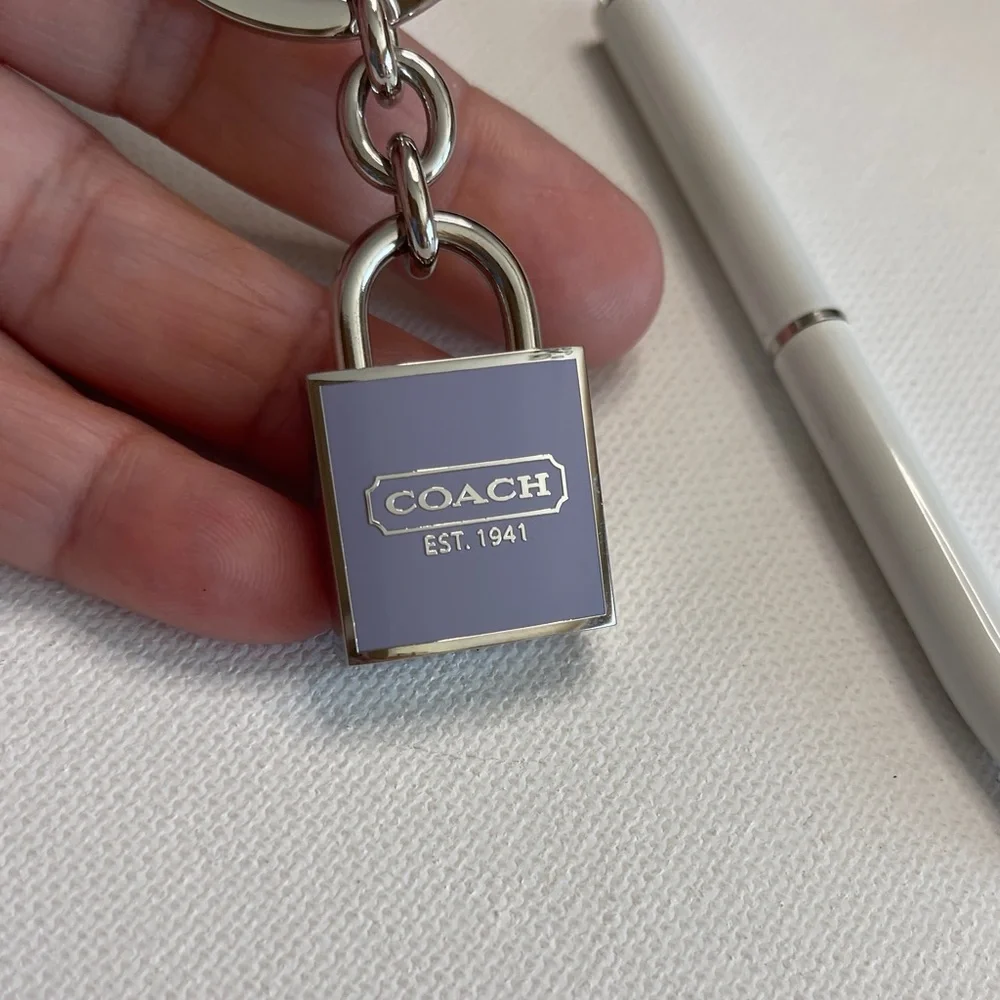 Coach Lavender and Silver Keychain with White Coach Pen - Picture 2 of 6